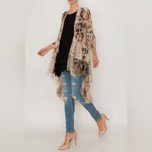 Origami brand leopard lace vest kimono duster sz M